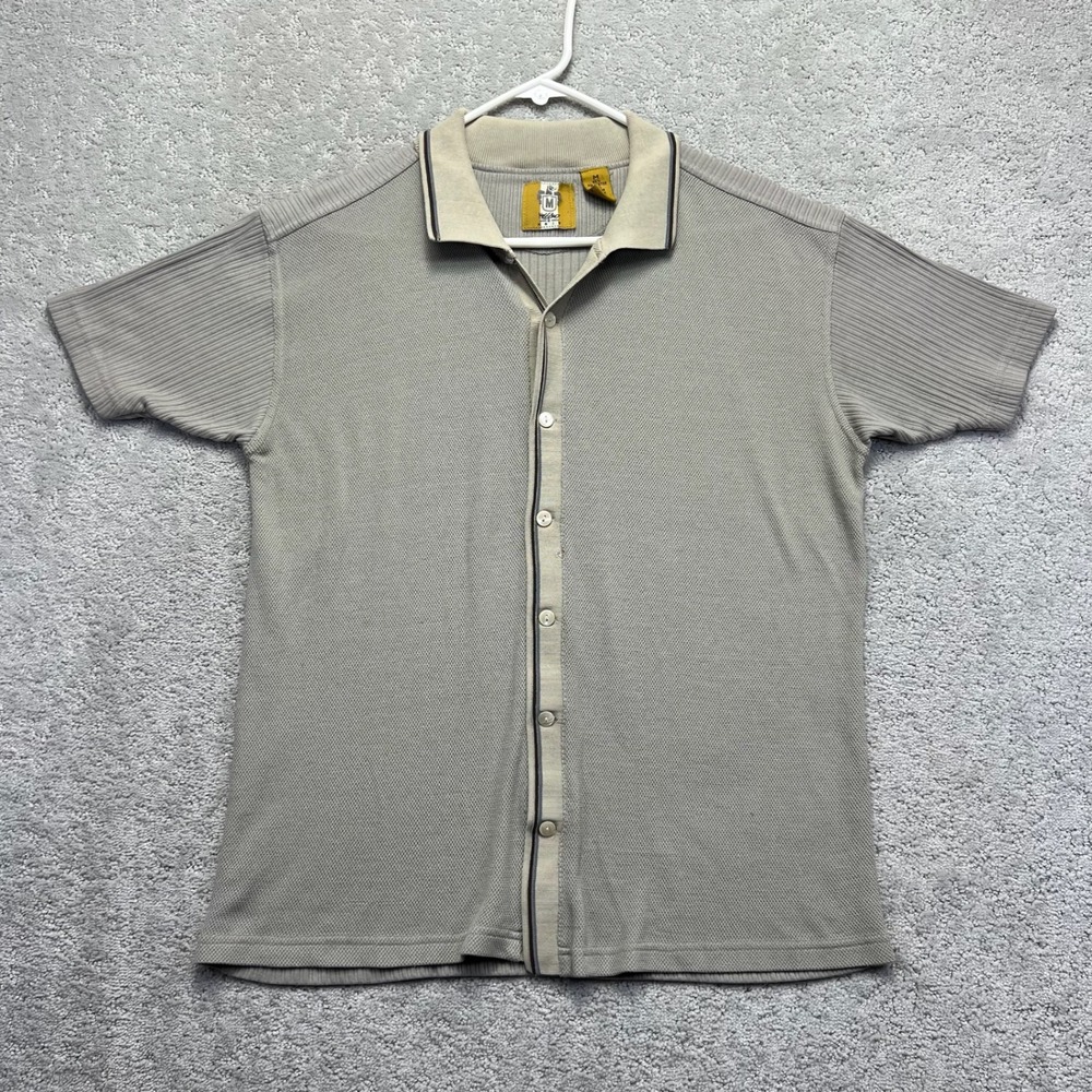VINTAGE Mossimo Polo Shirt Mens Medium Gray Ribbed Knit Short Sleeve Y2K 90s